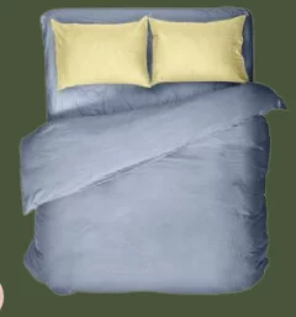 Комплект постельного белья ТМ Блакит вареный лен Синий/желтый евро  - фото